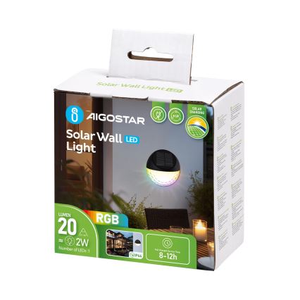 Aigostar - LED RGB Соларен аплик LED/2W/1,2V 300 mAh черен IP44
