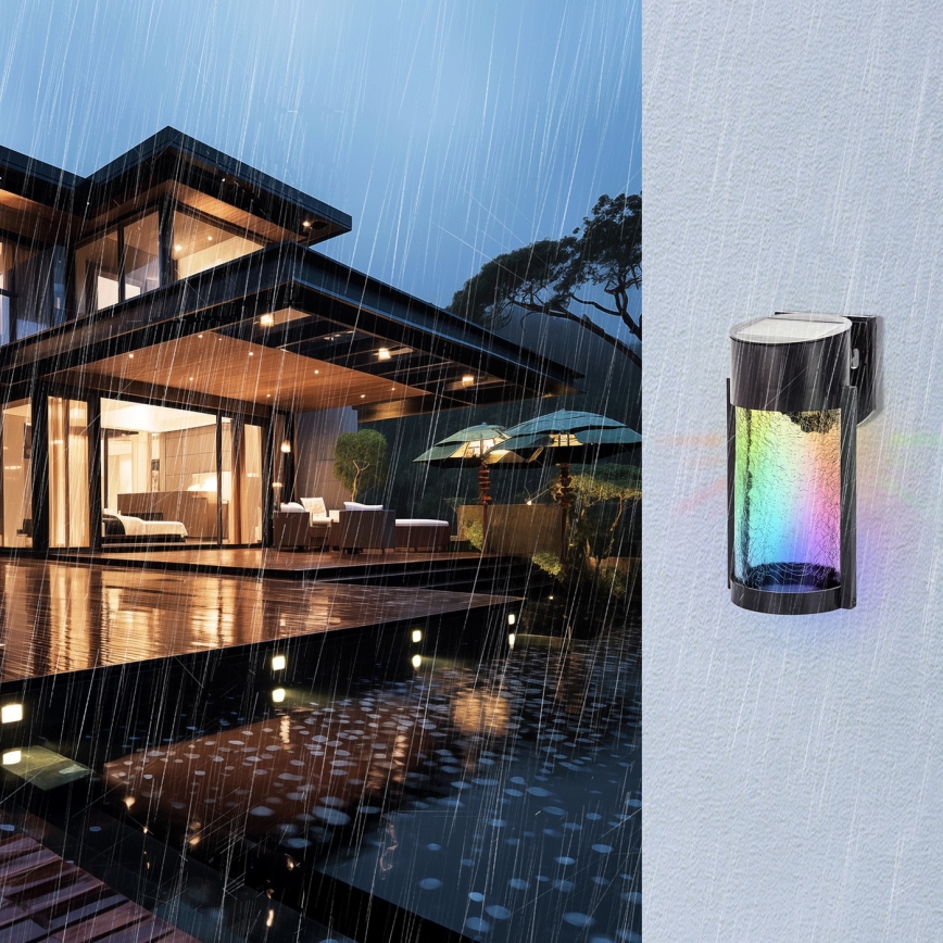 Aigostar - LED RGB Соларен аплик LED/2W/1,2V черен IP44