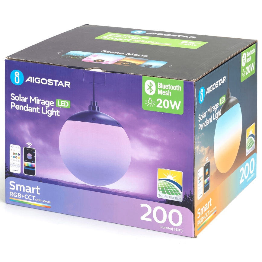 Aigostar - LED RGB Димируем соларен полилей MESH LED/20W/3,7V 4000 mAh 2700K-6500K IP65 Ø 20 см