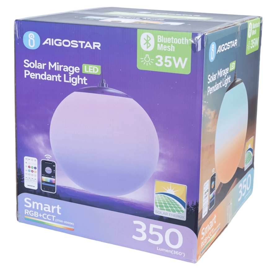 Aigostar - LED RGB Димируем соларен полилей MESH LED/35W/3,7V 8000 mAh 2700K-6500K IP65 Ø 50 см