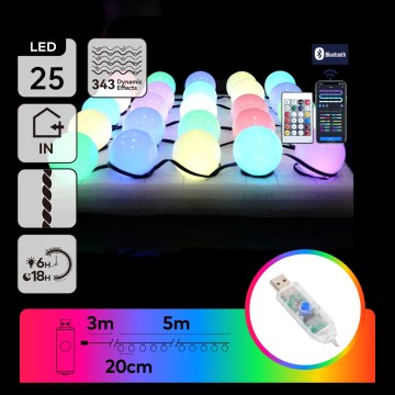 Aigostar - LED RGBIC декоративна гирлянда 25xLED/5W/USB 5 m многоцветна