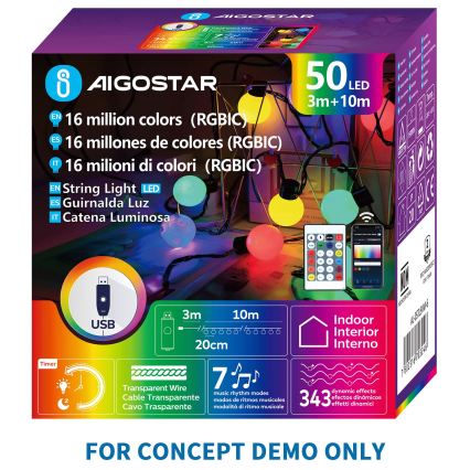 Aigostar - LED RGBIC декоративна гирлянда 25xLED/5W/USB 5 m многоцветна