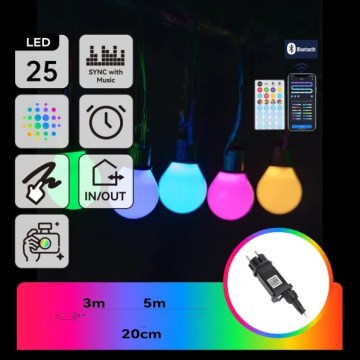 Aigostar - LED RGBICW умна външна гирлянда MESH 25xLED 5 m IP44 + дистанционно управление