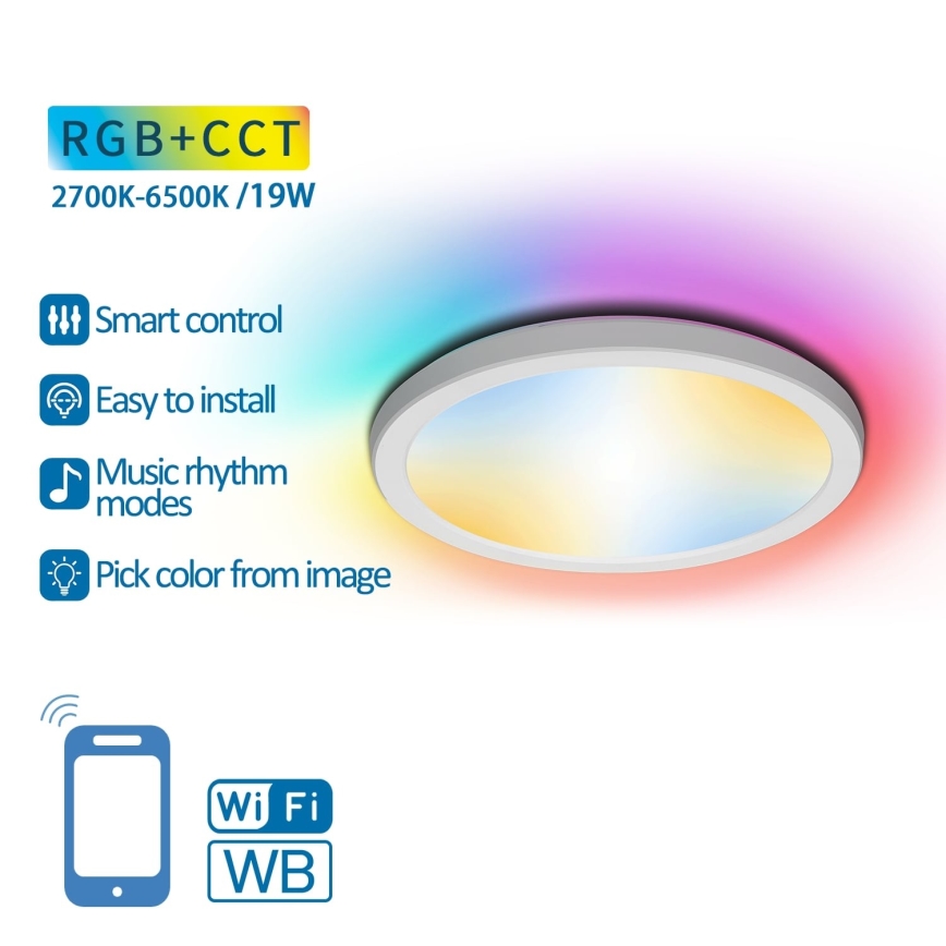 Aigostar - LED RGBW Димируем плафон LED/19W/230V 2700-6500K Wi-Fi