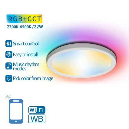 Aigostar - LED RGBW Димируем плафон LED/22W/230V 2700-6500K Wi-Fi