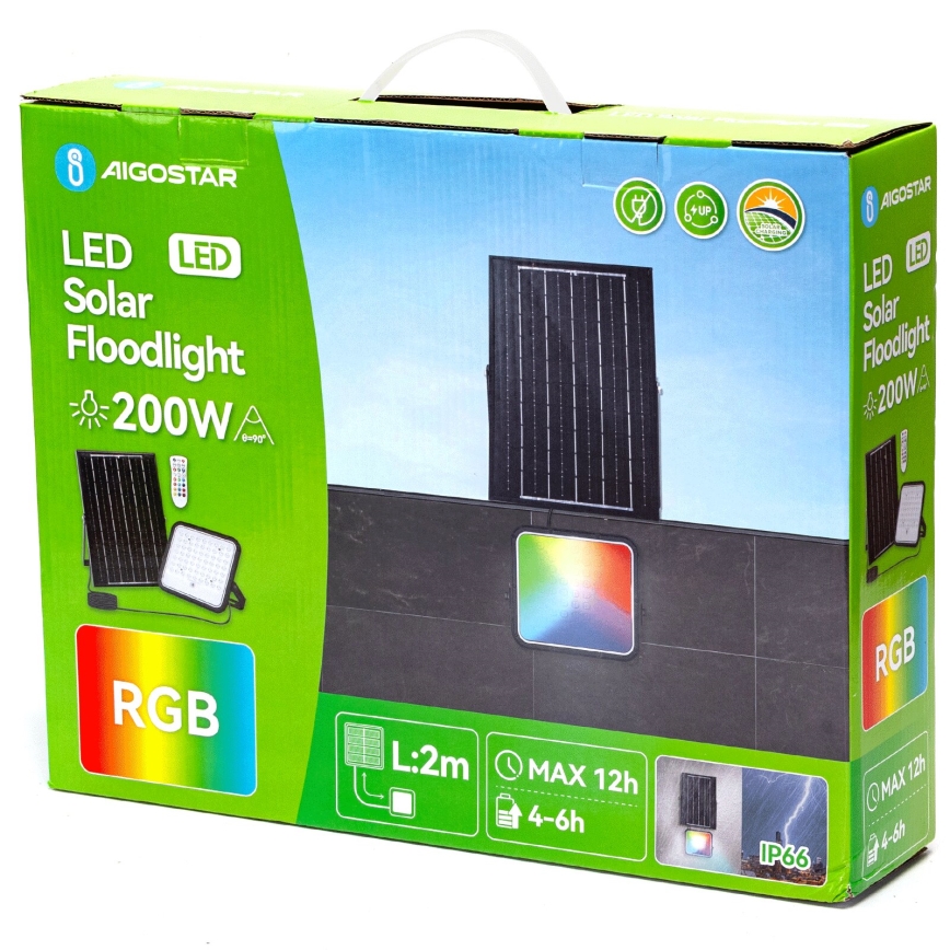 Aigostar - LED RGBW Димируем соларен прожектор LED/200W/3,4V IP66 + дистанционно управление