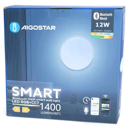 Aigostar - LED RGBW Димируем аплик MESH Smart LED/12W/230V 2700-6500K бял + дистанционно управление