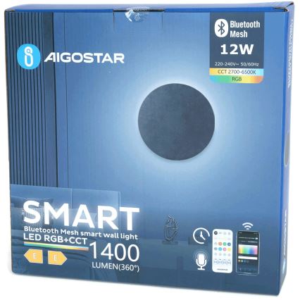 Aigostar - LED RGBW Димируем аплик MESH Smart LED/12W/230V 2700-6500K черен + дистанционно управление