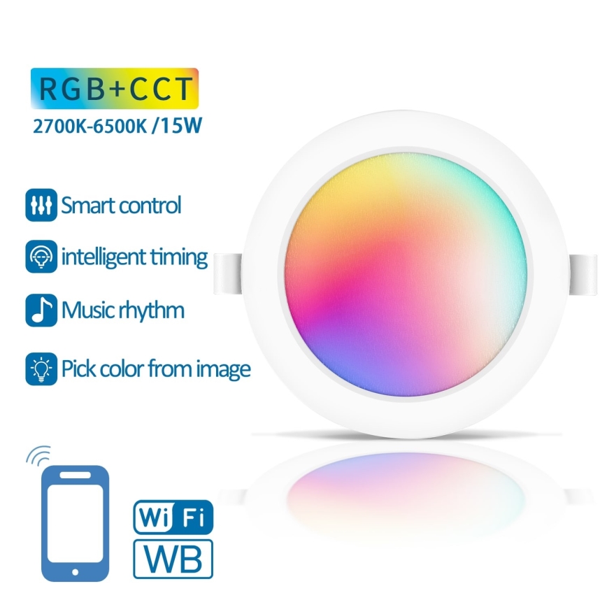 Aigostar - LED RGBW Димируема лампа за вграждане LED/15W/230V 2700-6500K Ø 17,5 cm Wi-Fi
