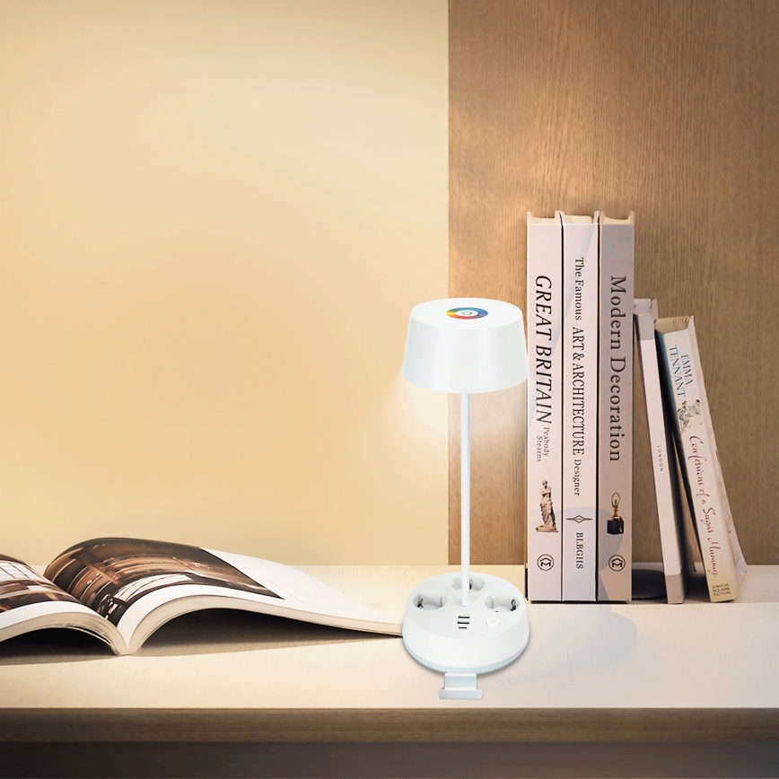 Aigostar - LED RGBW димируема настолна лампа с вградени контакти и USB порт LED/4,6W/230V 3000/4000/6500K бяла