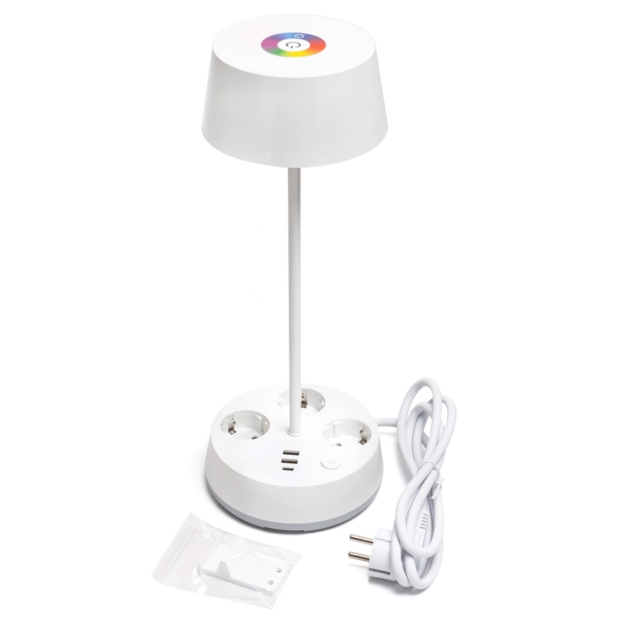 Aigostar - LED RGBW димируема настолна лампа с вградени контакти и USB порт LED/4,6W/230V 3000/4000/6500K бяла