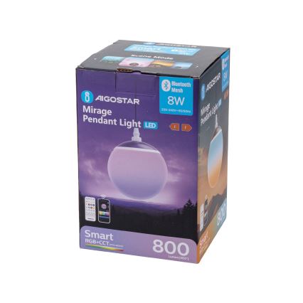 Aigostar - LED RGBW димируем полилей на кабел MESH LED/8W/230V 2700-6500K бял + дистанционно управление Ø 15 см
