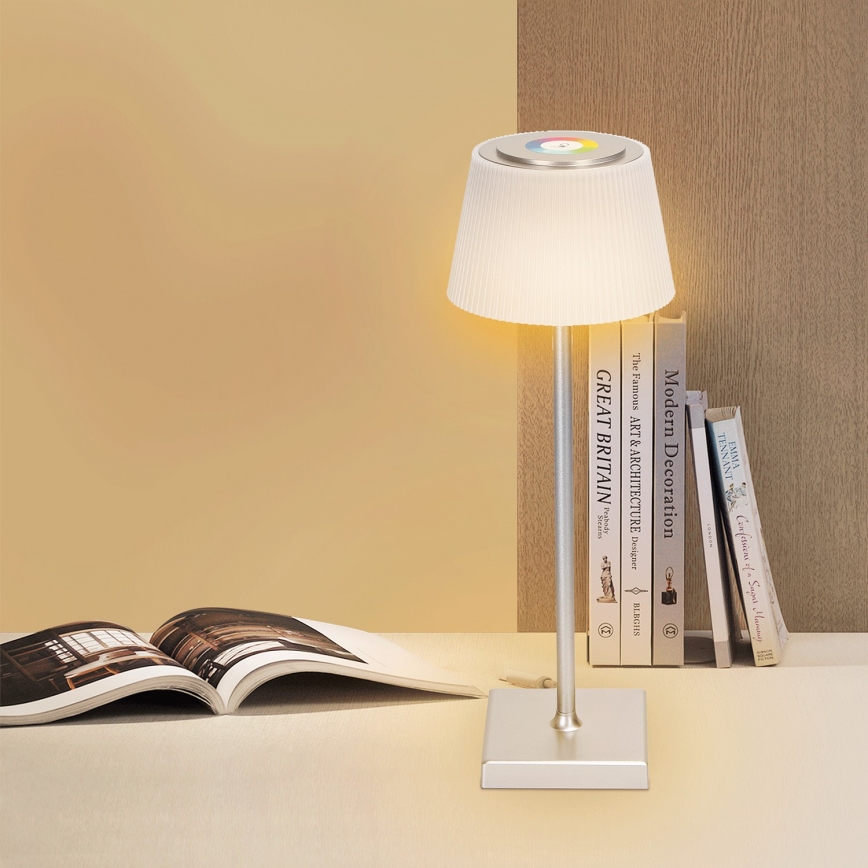 Aigostar - LED RGBW Екстериорна димируема акумулаторна настолна лампа LED/4W/5V 3600mAh бял/матов хром IP54