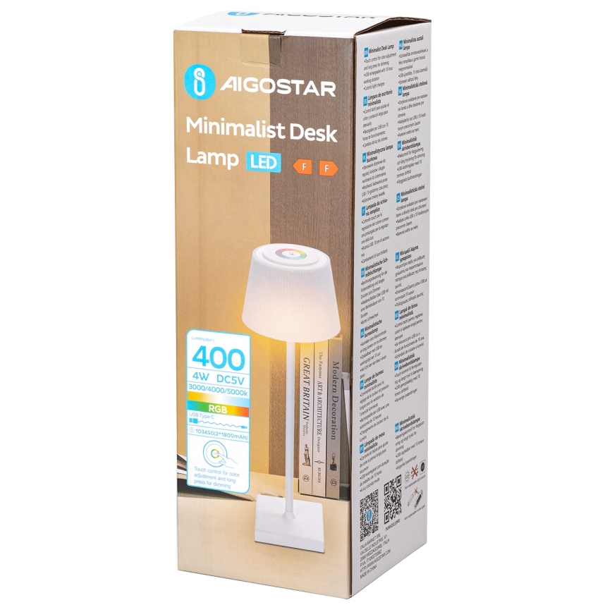 Aigostar - LED RGBW Екстериорна димируема акумулаторна настолна лампа LED/4W/5V 3600mAh бял IP54