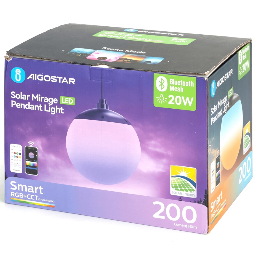 Aigostar - LED RGBW димируем соларен полилей MESH LED/20W/3,7V 4000 mAh 2700K-6500K IP65 Ø 15 см