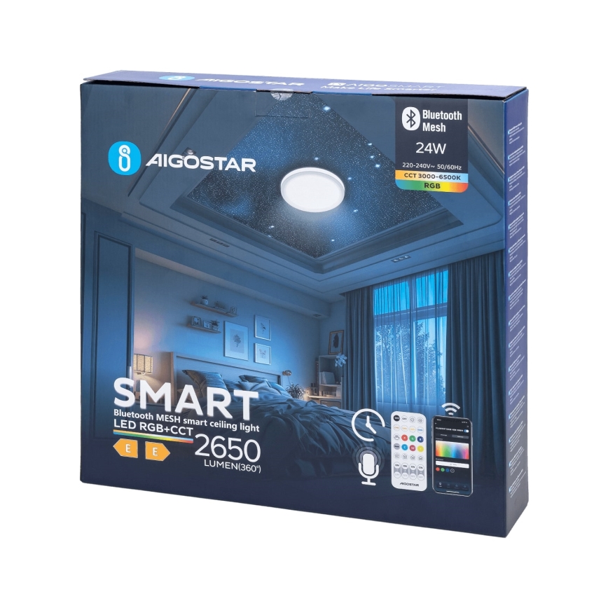 Aigostar - LED RGBW Димируем плафон за баня MESH Smart LED/24W/230V 3000-6500K IP44 + дистанционно управление