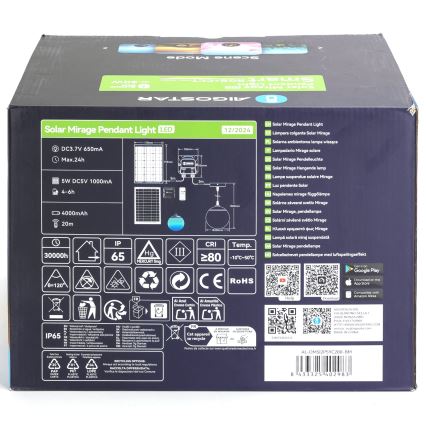 Aigostar - LED RGBW Димируем соларен полилей MESH LED/20W/3,7V 4000 mAh 2700K-6500K IP65 Ø 20 см