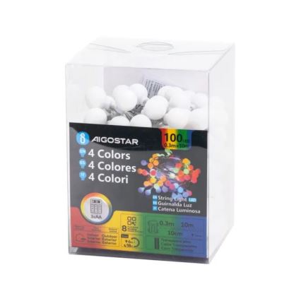 Aigostar - LED RGBY Екстериорен коледни лампички 100xLED/3xAA/8 функции 10,3 м IP44