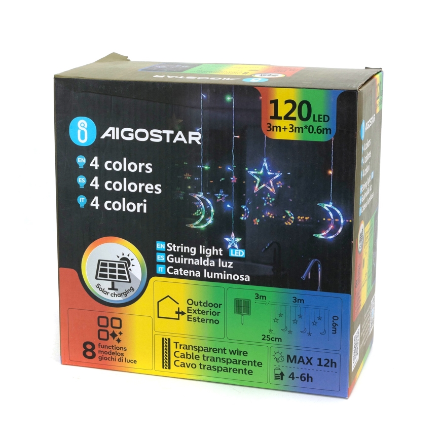 Aigostar - Соларен LED гирлянд, 120 LED / 8 режима, 3 x 0,6 m, 500 mAh, IP65, многоцветен