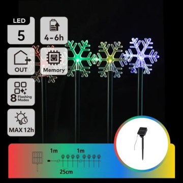 Aigostar - LED RGBY соларна коледна лампа 5xLED/1,2V/8 функции 1m IP65 800mAh снежинки