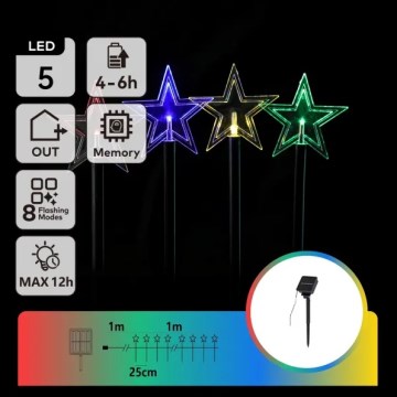 Aigostar - LED RGBY соларна коледна светлина 5xLED/1,2V/8 функции 1m IP65 800mAh звезди