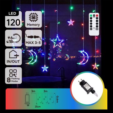 Aigostar - LED RGBY външен коледен гирлянд 120xLED/8 функции 3x0,6m IP44 многоцветен + дистанционно управление