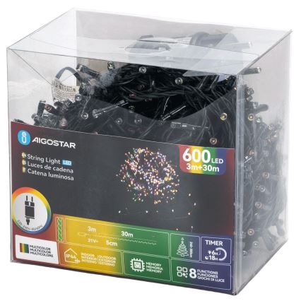 Aigostar - LED RGBY външна коледна гирлянда 600 LED/8 режима, 30 m, IP44