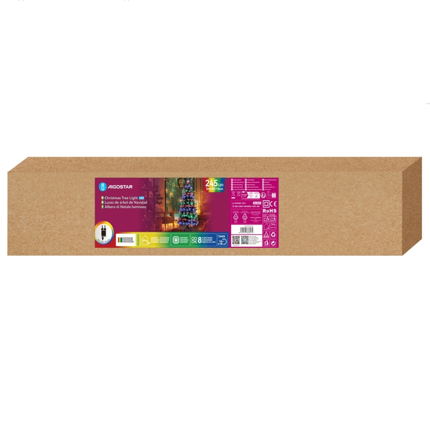 Aigostar - LED външна коледна елха 245xLED/8 функции 2,1 m IP44 многоцветна