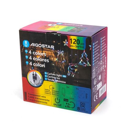 Aigostar - LED RGBY външна коледна гирлянда, 120 LED / 8 режима, 3x0,6 m, IP44, мултицветна + дистанционно управление