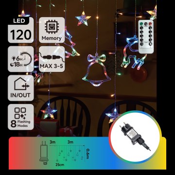 Aigostar - LED RGBY Външна коледна гирлянда 120xLED/8 функции 3x0,6m IP44 многоцветна + дистанционно управление