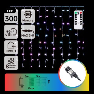 Aigostar - LED RGBY Външна коледна гирлянда 300xLED/8 функции 3x1m IP44 + дистанционно управление