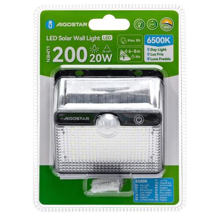 Aigostar - LED слънчево осветление със сензор LED/3,7V 6500K 1200 mAh IP65 черно