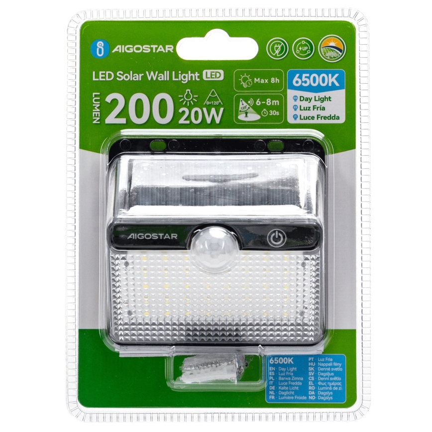 Aigostar - LED слънчево осветление със сензор LED/3,7V 6500K 1200 mAh IP65 черно