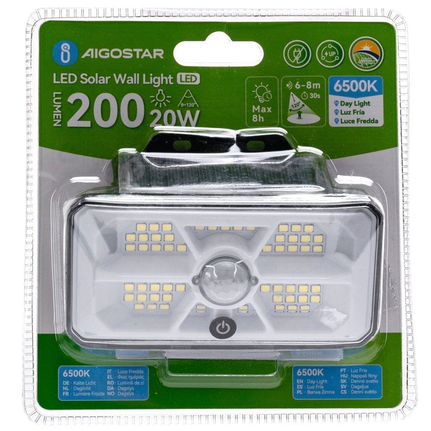 Aigostar - LED Слънчево осветление със сензор LED/3,7V 6500K 500 mAh IP65 черен