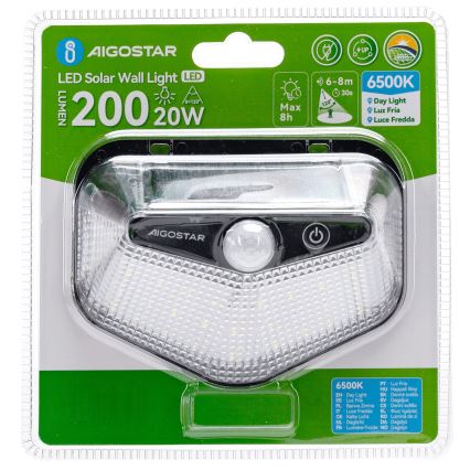 Aigostar - LED слънчево осветление със сензор LED/3,7V 6500K 500 mAh IP65 черно