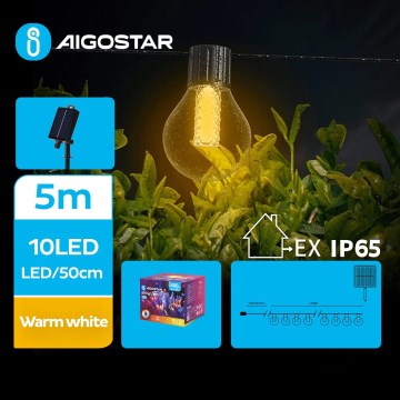 Aigostar - LED Solar декоративни лампички 10xLED/8 функции 5,5 м IP65 топло бял