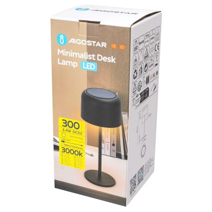 Aigostar - LED Solar димируема акумулаторна настолна лампа LED/3W/5V 2200mAh черен IP54
