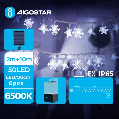 Aigostar - LED Solar Коледни лампички 50xLED/8 функции 12 м IP65 студено бял