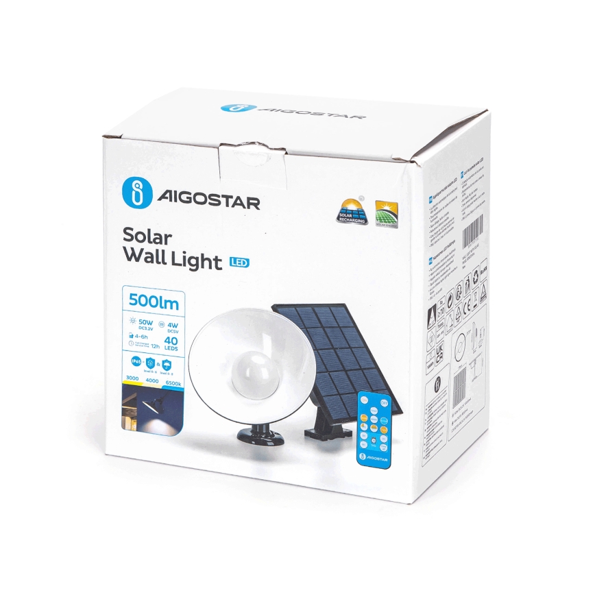 Aigostar - LED Соларен аплик LED/3,2V 3000K/4000K/6500K 5000 mAh IP65 + дистанционно управление