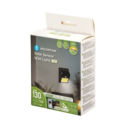 Aigostar - LED Соларен аплик със сензор LED/13W/5,5V 6500K IP65