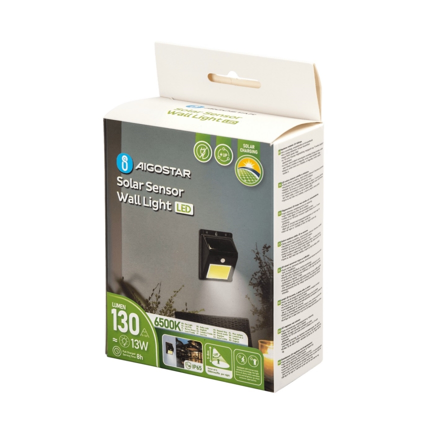 Aigostar - LED Соларен аплик със сензор LED/13W/5,5V 6500K IP65