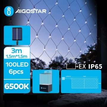 Aigostar - LED соларен гирлянд 100xLED/8 функции 4,5x1,5m IP65 студено бяло