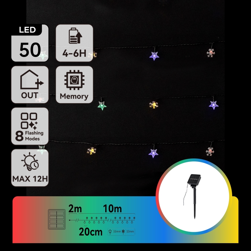 Aigostar - соларен LED гирлянд, 50 LED, 8 режима, 800 mAh, 12 m, IP65, многоцветен