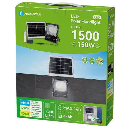 Aigostar - LED соларен прожектор LED/150W/3,2V 3000mAh 3000K/4000K/6500K IP66 + дистанционно управление