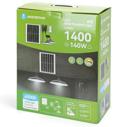 Aigostar - LED соларен полилей със сензор 2xLED/70W/12V 12000 mAh 6500K IP65 Ø 23,5 см + дистанционно управление