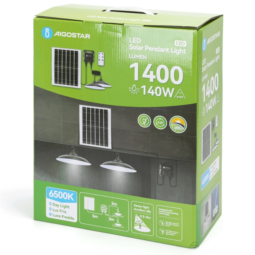 Aigostar - LED соларен полилей със сензор 2xLED/70W/12V 12000 mAh 6500K IP65 Ø 23,5 см + дистанционно управление