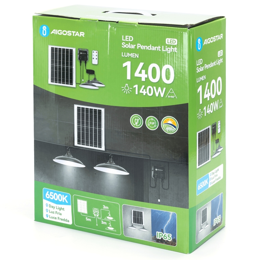 Aigostar - LED Соларен полилей 2xLED/70W/12V 12000 mAh 6500K Ø 23,5 см + дистанционно управление