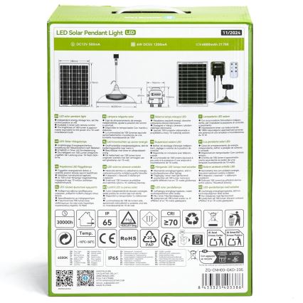 Aigostar - соларен LED полилей LED/70W/12V 6000 mAh 6500K IP65 диаметър 23,5 cm + дистанционно управление
