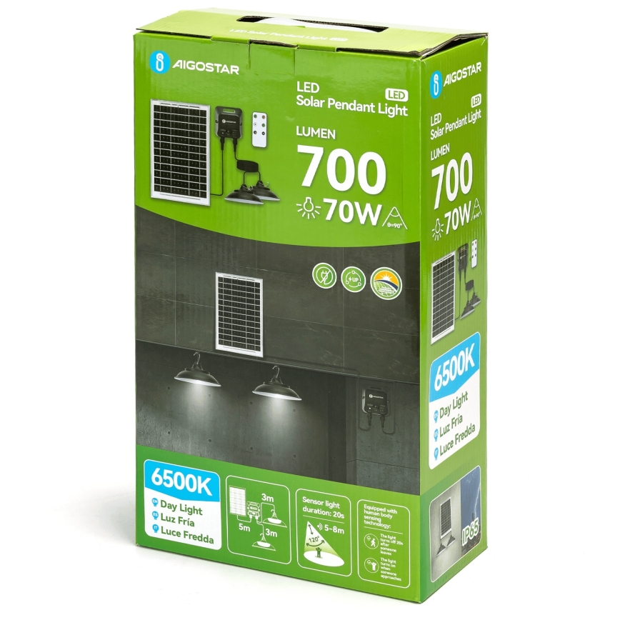 Aigostar - LED соларен полилей със сензор 2xLED/35W/12V 6000 mAh 6500K, диаметър 15 см + дистанционно управление