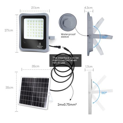 Aigostar - LED регулируем соларен прожектор LED/100W/3,2V IP65 10000 mAh + дистанционно управление